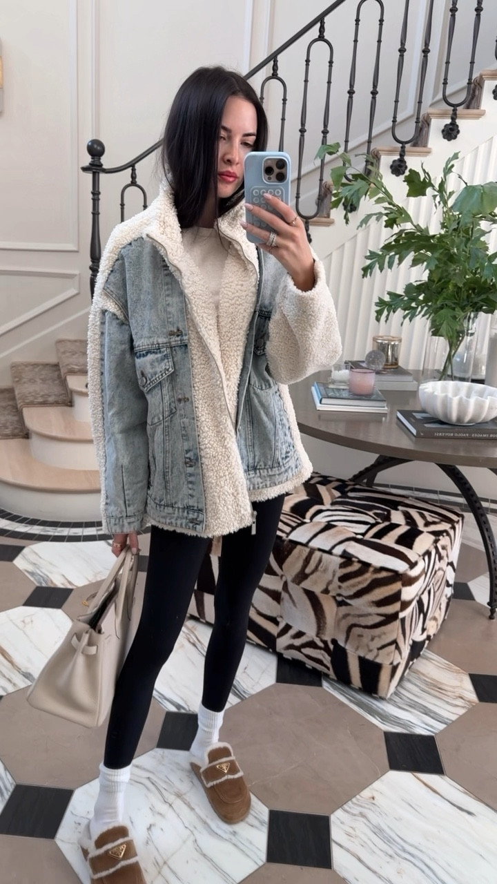 Wearing size Small! Obsessed w this denim Sherpa jacket ☁️🤍