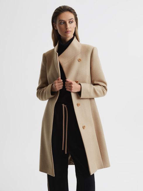 Reiss Camel Mia Petite Wool-Blend Mid Length Coat | Reiss US