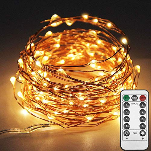 Twinkle Star 33ft 100LED Copper Wire String Lights Fairy String Lights 8 Modes USB Powered with Remote Control for Wedding Party Home Christmas Decoration, Warm White | Amazon (US)