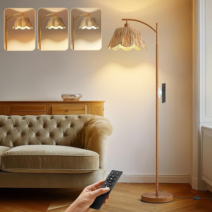 Boho Floor Lamp for Living Room with Remote & Dimmable Bulb, Farmhouse Floor Lamps with 3 Color T... | Amazon (US)