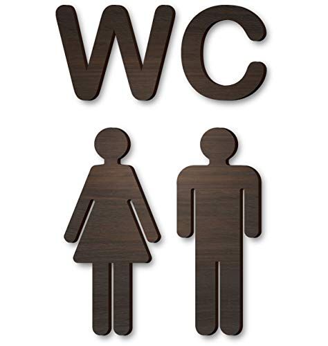 Wood Self-Adhesive WC Brown Sign - Rustic Bathroom Decor - Toilet Door Sign - Antique Style Restr... | Amazon (US)