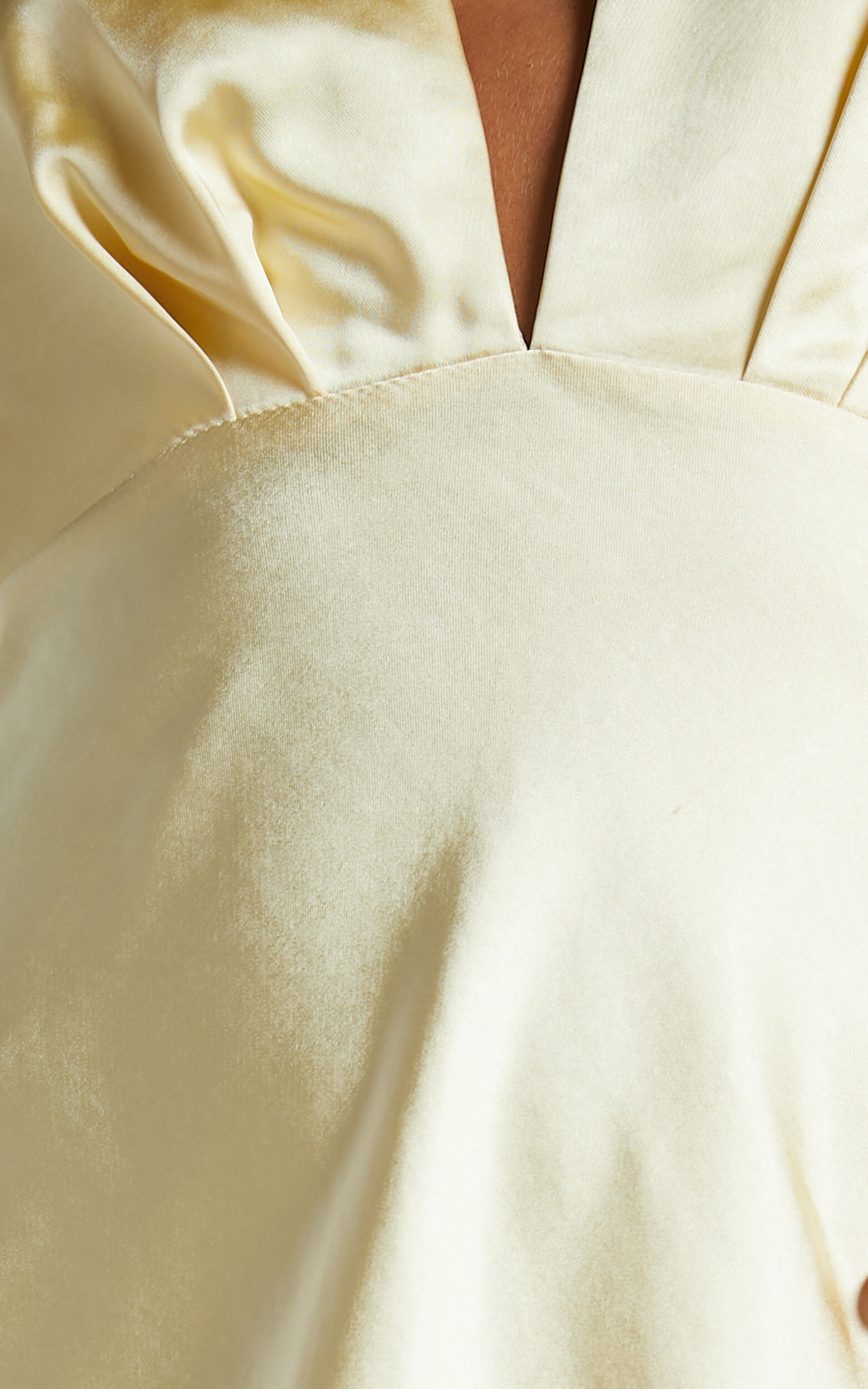 Prima Maxi Dress - Detachable Rosette Plunge Satin Dress in Butter Yellow | Showpo (US, UK & Europe)
