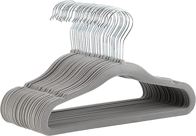 Amazon Basics Kids Velvet, Non-Slip 11.6" Clothes Hangers, Pack of 30, Gray | Amazon (US)