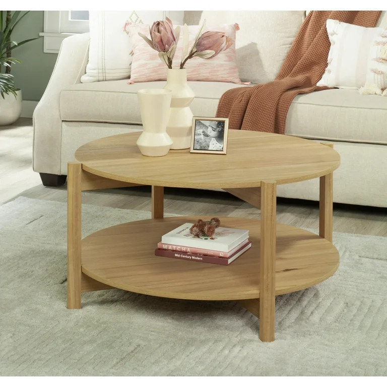 Mainstays Round Modern Dowel Coffee Table, Natural Teak Finish | Walmart (US)