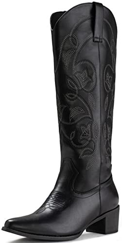 IUV Cowboy Boots For Women Pointy Toe Women's Western Cowgirl Knee High Boots | Amazon (US)