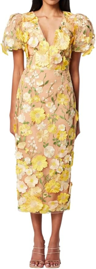 Women's 3D Floral Embroidery Dress Ruffle Sleeve Fishtail Lace Bodycon Party Cocktail Mini Dress | Amazon (US)