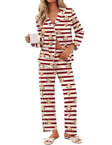 Ekouaer Pajamas for Women Set Button Down Pj Long Sleeve Shirt and Pants Lounge Sets Fall Sleepwear with Pockets | Amazon (US)