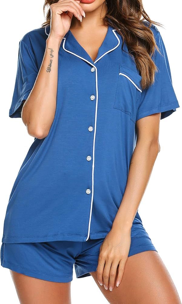 Pajamas Set Short Sleeve Sleepwear Womens Button Down Nightwear Soft Pj Lounge Sets XS-XXL | Amazon (US)