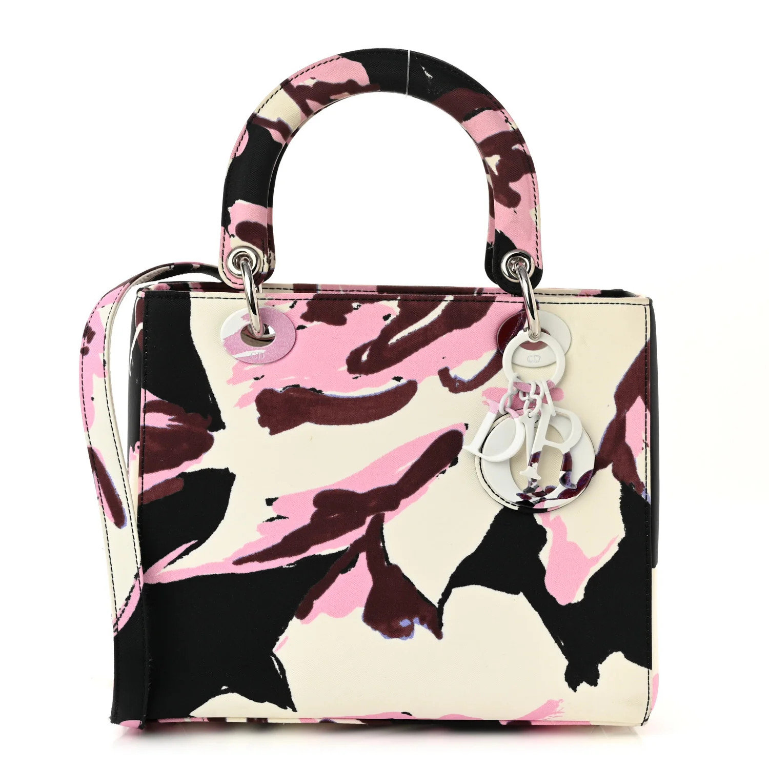 Canvas Floral Graffiti Printed Medium Lady Dior Multicolor | FASHIONPHILE (US)