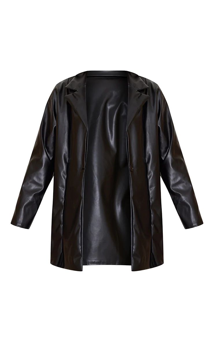 Black Longline Lapel Detail Faux Leather Blazer | PrettyLittleThing US