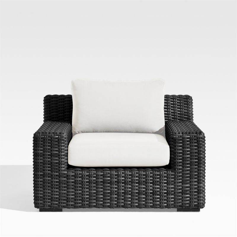 Abaco Resin Wicker Charcoal Grey Outdoor Lounge Chair with White Sand Sunbrella Cushion + Reviews... | Crate & Barrel