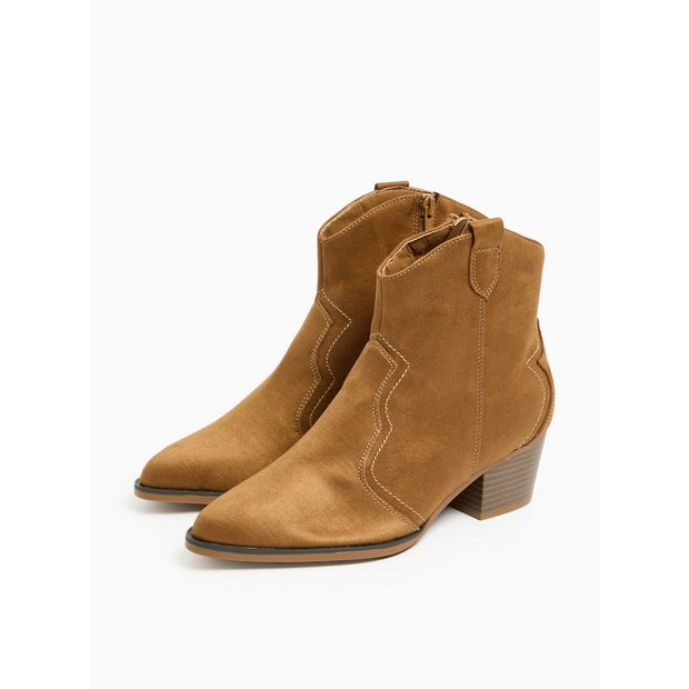 Tan Faux Suede Cowboy Ankle Boots  4 | Tu Clothing