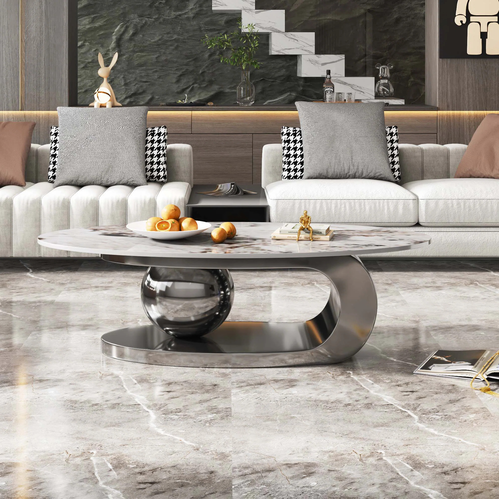 Everly Quinn Oval Coffee Table with Contemporary Design, Marble Coffee Table Top with Oversized S... | Wayfair North America