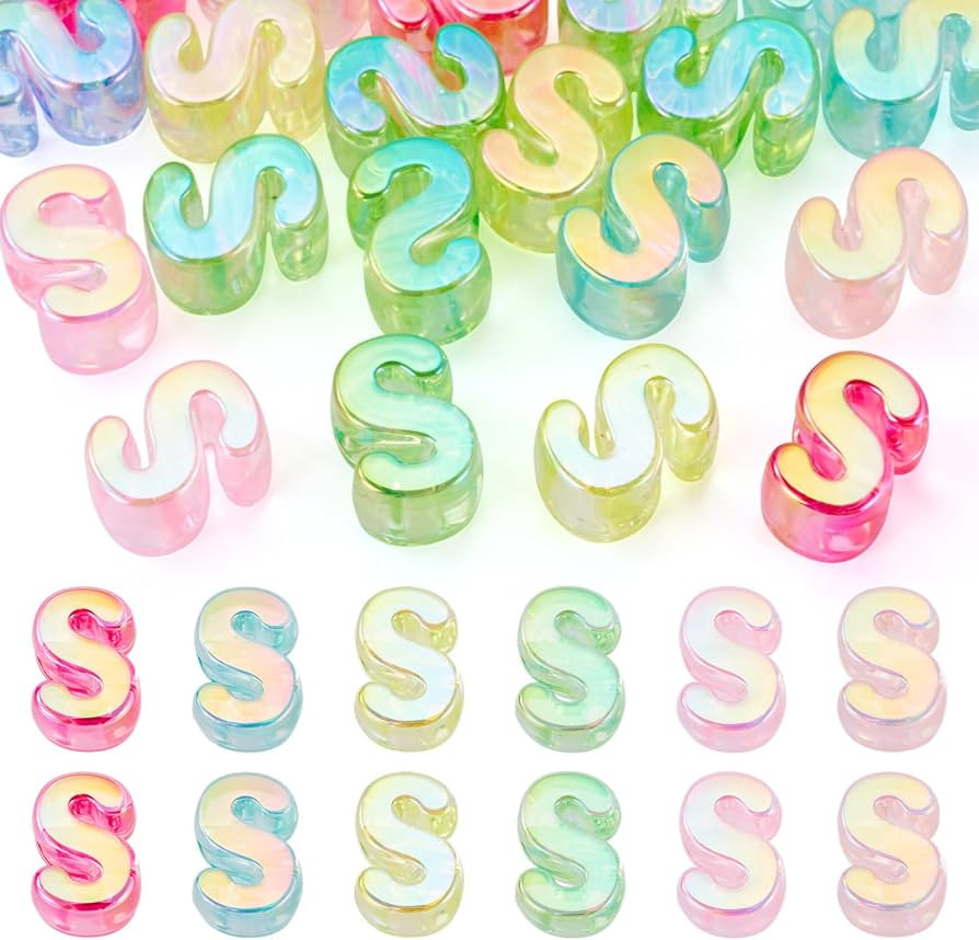 Amazon.com: 20pcs Vowel Letter S Acrylic Beads UV Plating Transparent Alphabet Shape Large Hole B... | Amazon (US)