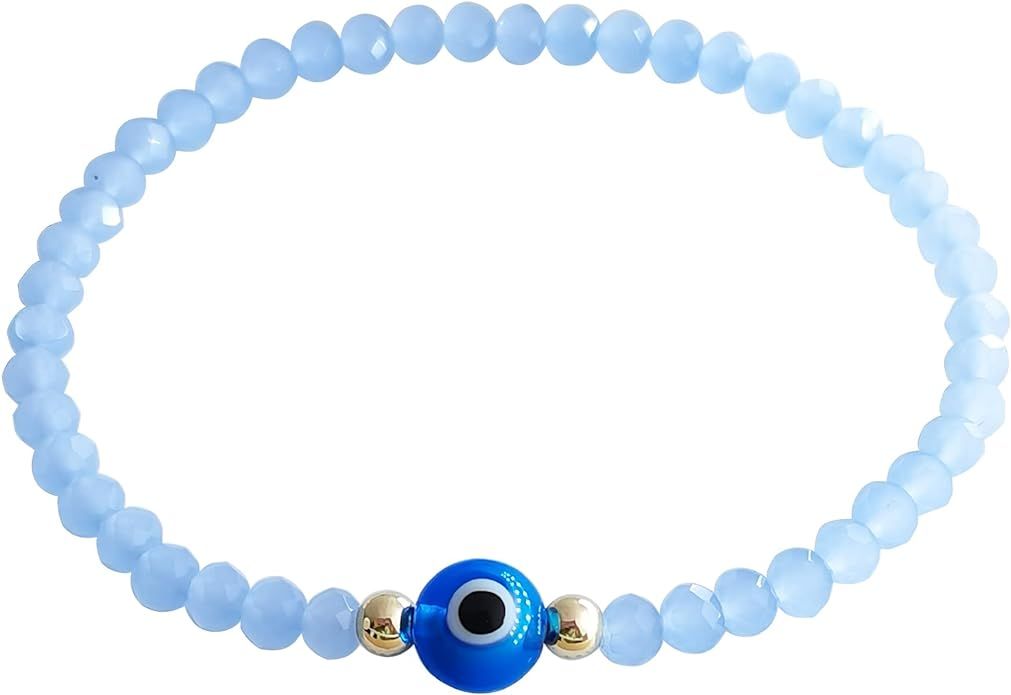 Evil Eye Crystal Bead Bracelet Freshwater Pearl Amulet Protection Good Luck Bracelet For Women Te... | Amazon (US)