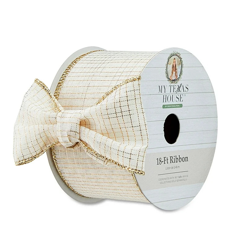 My Texas House White and Gold Plaid Ribbon, 18 ft | Walmart (US)
