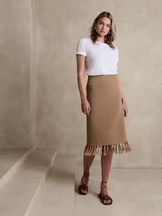Fringed Midi Sweater Skirt | Banana Republic Factory