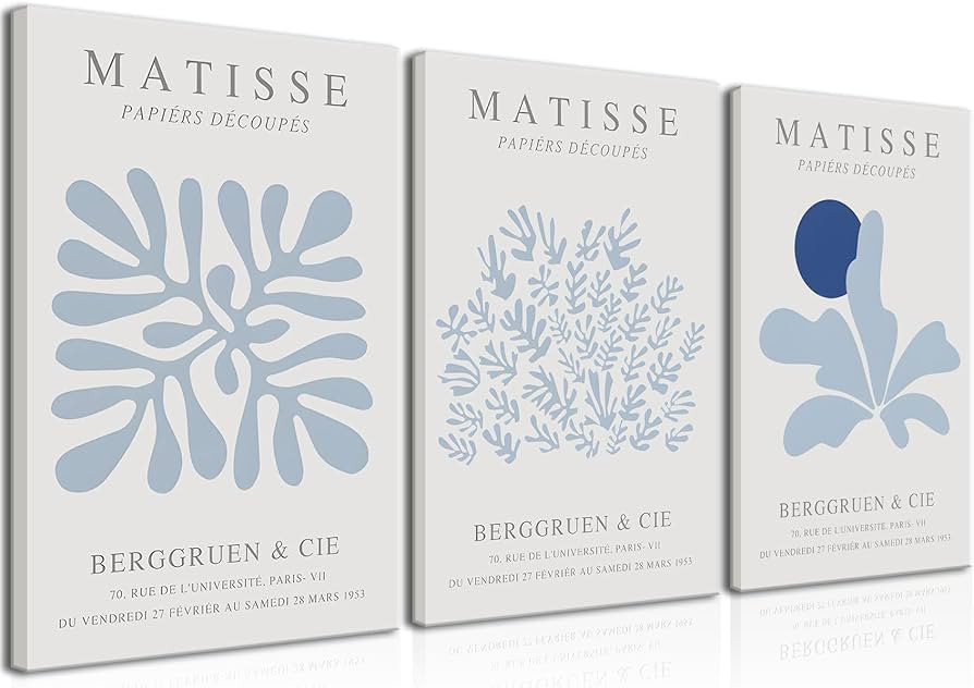 Bwodke Framed Abstract Matisse Blue Plant Leaves Canvas Wall Art Poster Print Poster Set of 3 Flo... | Amazon (US)