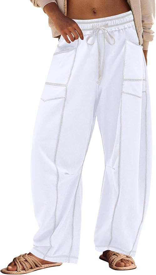 Panadila Womens Barrel Pants Drawstring Wide Leg Sweatpants Baggy Summer Lounge Pants Casual Beac... | Amazon (US)