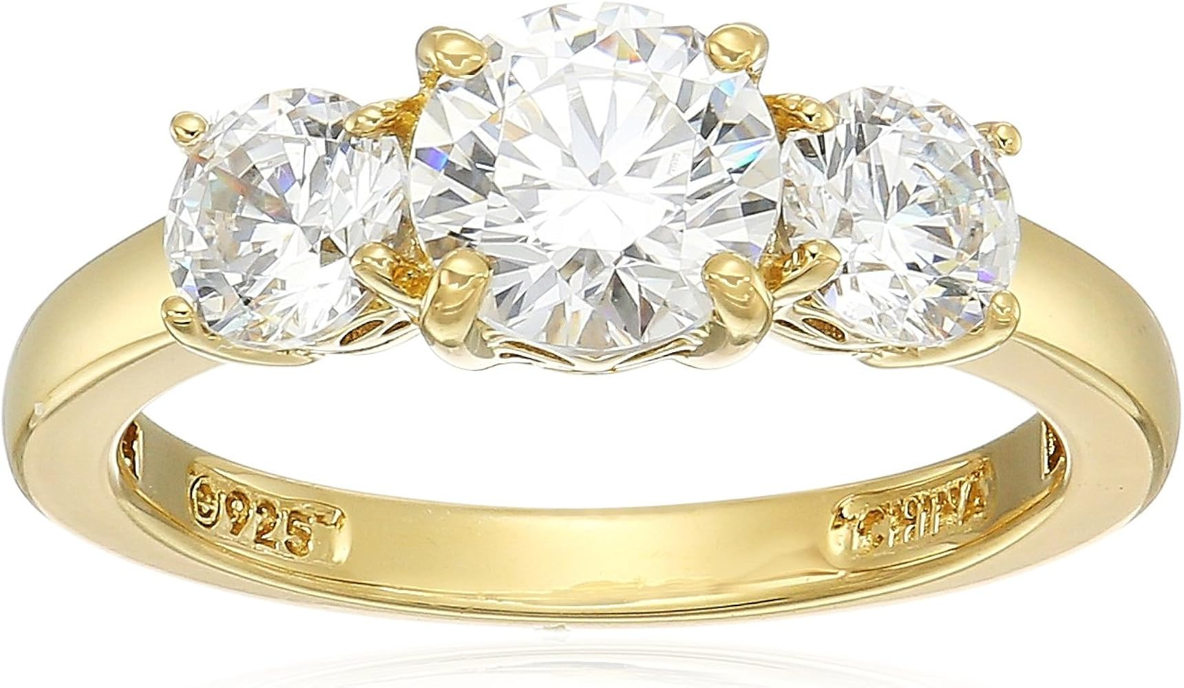 Amazon Collection Platinum or Gold Plated Sterling Silver Round 3-Stone Ring made with Swarovski ... | Amazon (US)