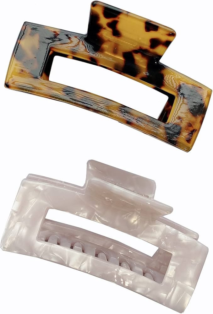 Hair Claw Clips Cutout Tortoise Shell Celluloid Hair Jaw Clips 3 Inches French Design Rectangle H... | Amazon (US)