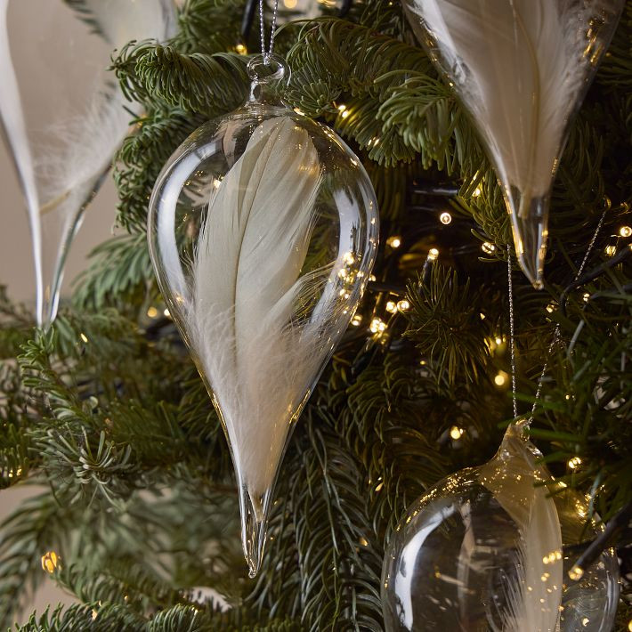 Glass Feather Drop Ornaments (Set of 4) | West Elm (US)