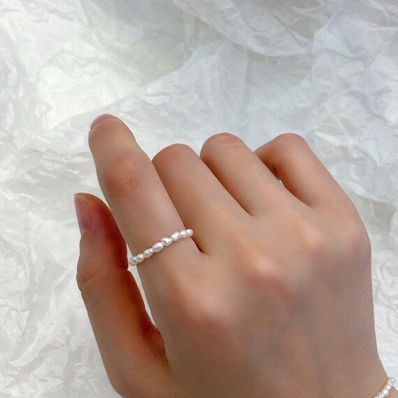 2-2.5mm Freshwater Pearls Bead Ring elastic Ring tiny | Etsy | Etsy (US)