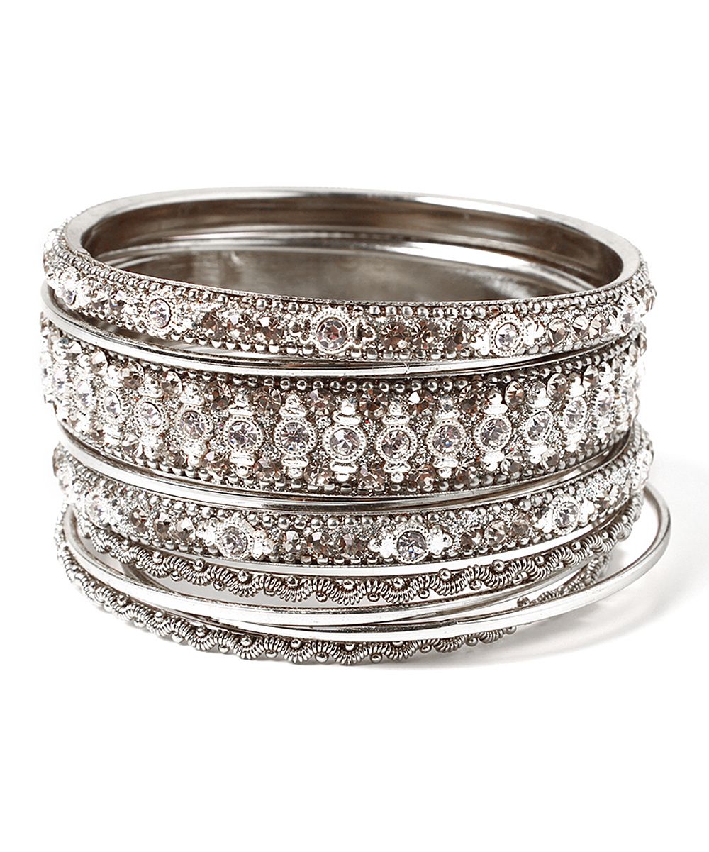 Amrita Singh Women's Bracelets Silver - Austrian Crystal & Silvertone Bangle | Zulily