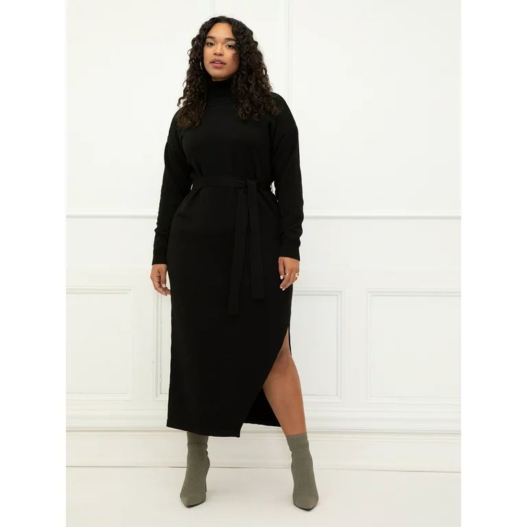 ELOQUII Elements Women's Plus Size Long Funnel Neck Sweater Dress | Walmart (US)