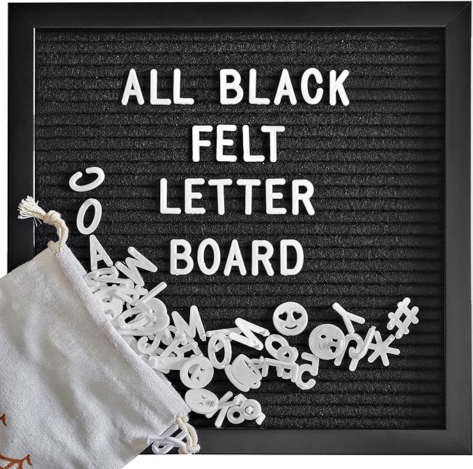 All Black Felt Letter Board Sign Board with Letters White Precut 10x10 Inch, Changeable Letter Bo... | Amazon (US)