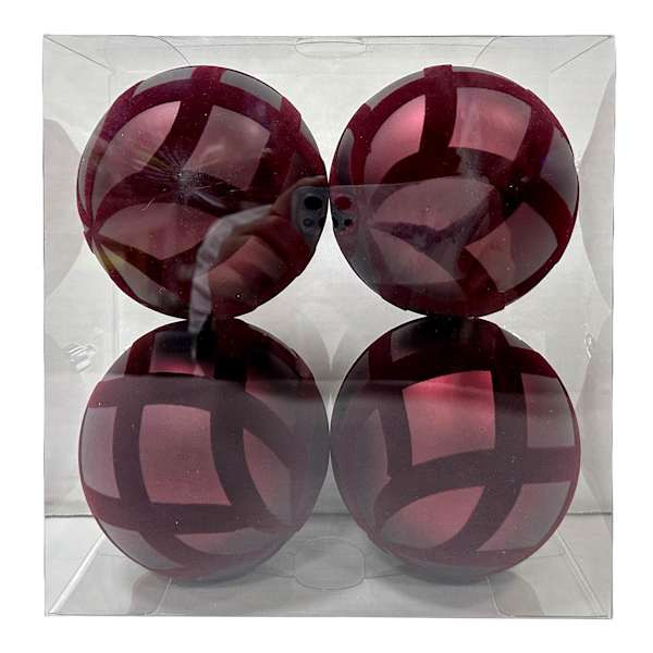 4-Count Burgundy Flocked Ornaments, 3.9" | At Home