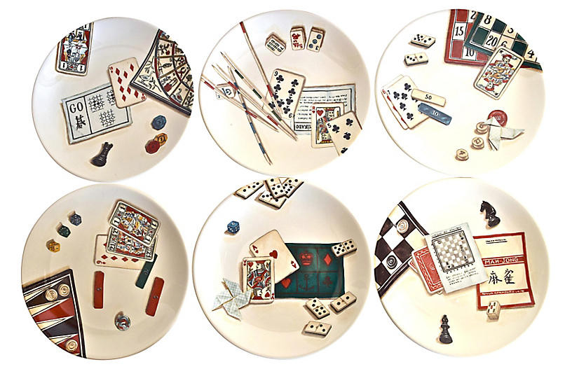 Gien France Gaming Plates w/ Box, S/6 | One Kings Lane