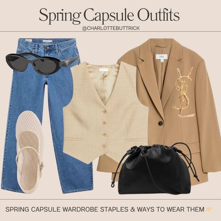 Spring Capsule wardrobe outfits - waistcoat - oversized blazer - wide leg jeans - mesh ballet flats 

#LTKshoecrush #LTKeurope #LTKSeasonal