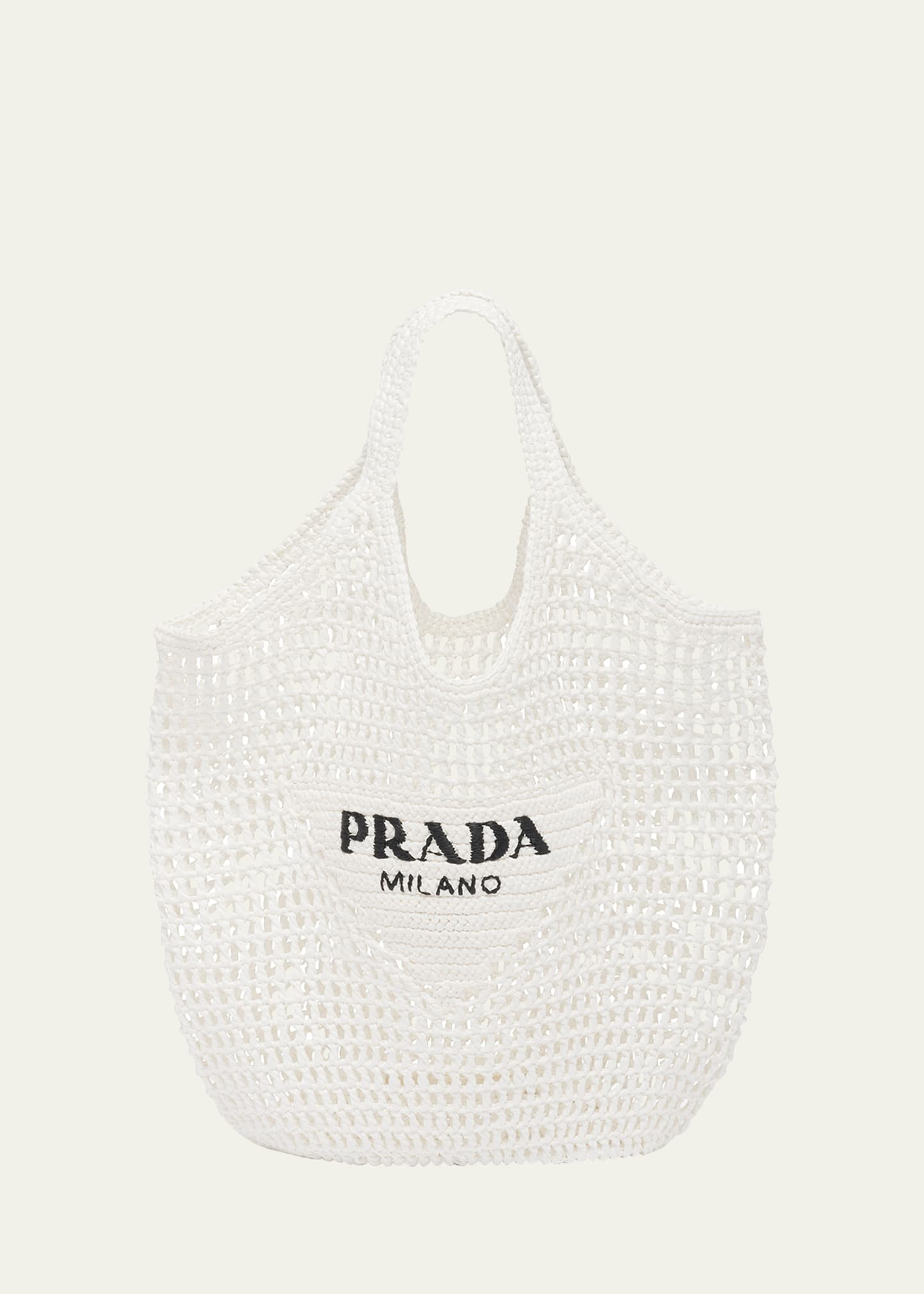 Prada Triangle Logo Net Raffia Shopper Tote Bag | Bergdorf Goodman