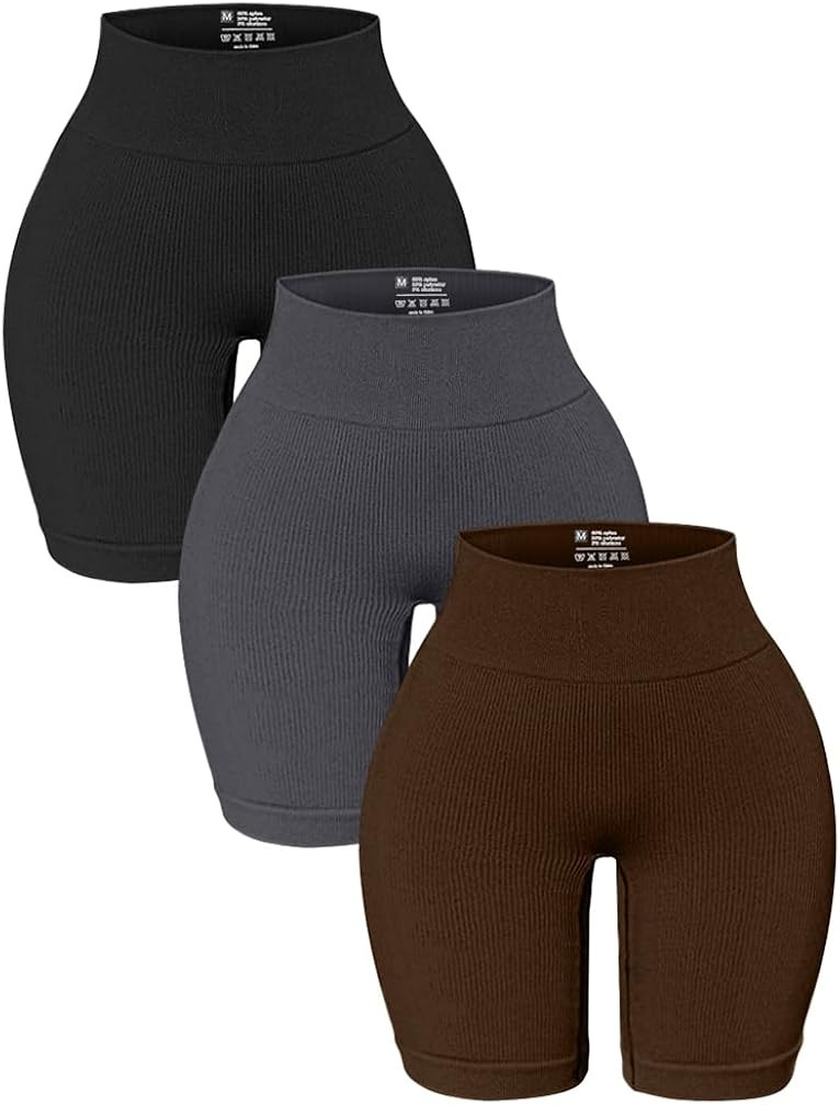 OQQ 3 Pack High Waisted Yoga Shorts for Women Ribbed Seamless Tummy Control Workout Athletic Shor... | Amazon (US)