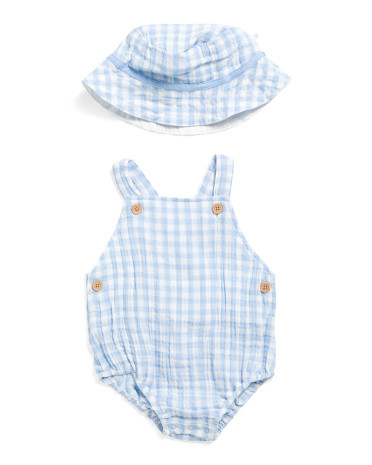 Newborn Boys Gingham Checkered Sunsuit And Hat Set | Baby Boys (0-24m) | Marshalls | Marshalls