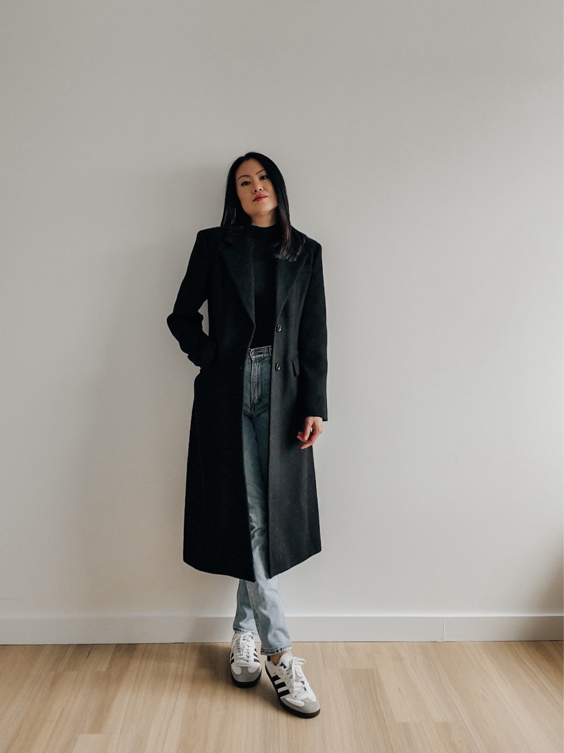 Winter outfit. Casual outfit. Tailored tool coat. OG samba outfit


#LTKstyletip