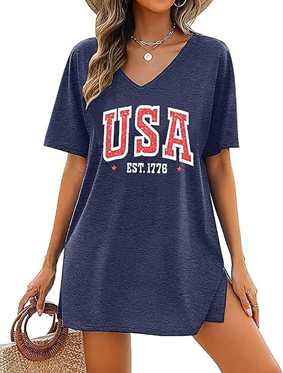 LYEIAO Women American Flag Dresses Patriotic America 250th Birthday 4th of July V Neck Beach Swim... | Amazon (US)
