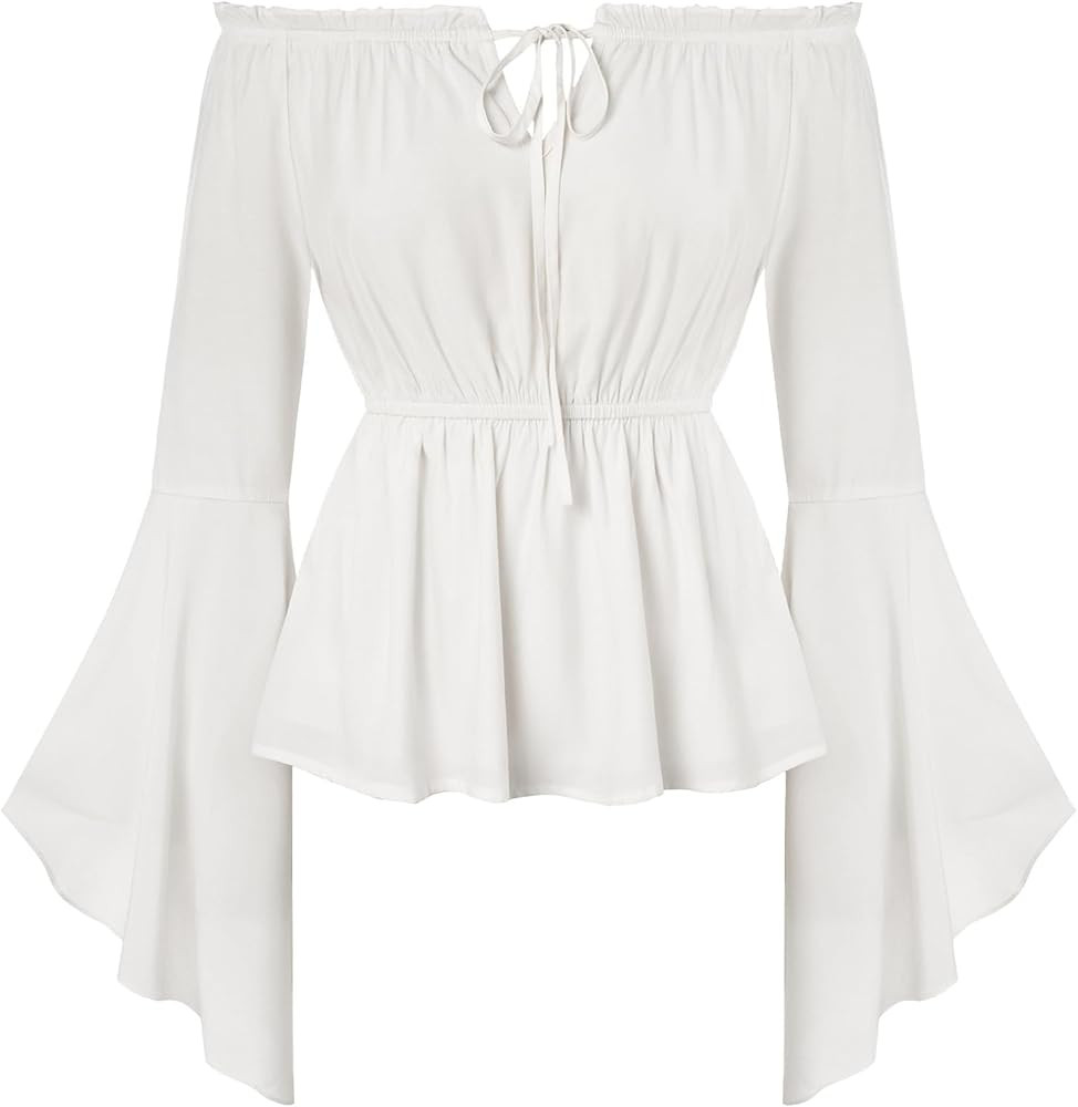 SCARLET DARKNESS Renaissance Shirt Women Peasant Blouse Bell Sleeve Off Shoulder Tops Pirate Cost... | Amazon (US)