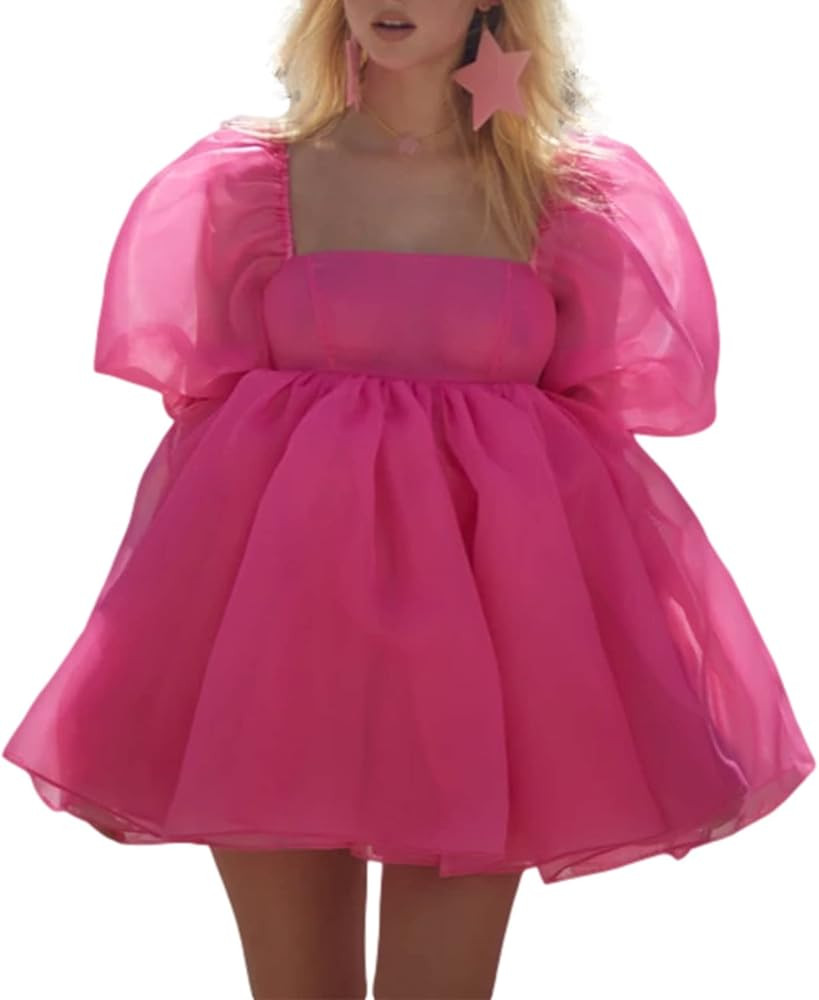 Women's Puff Sleeve Tulle Princess Dress Off Shoulder Square Collar Mini Dress Puffy Mesh Party P... | Amazon (US)