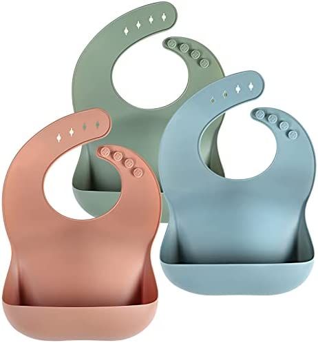 Eascrozn Silicone Baby Bibs for Babies & Toddlers Set of 3, BPA Free Unisex Soft Adjustable Fit Wate | Amazon (US)