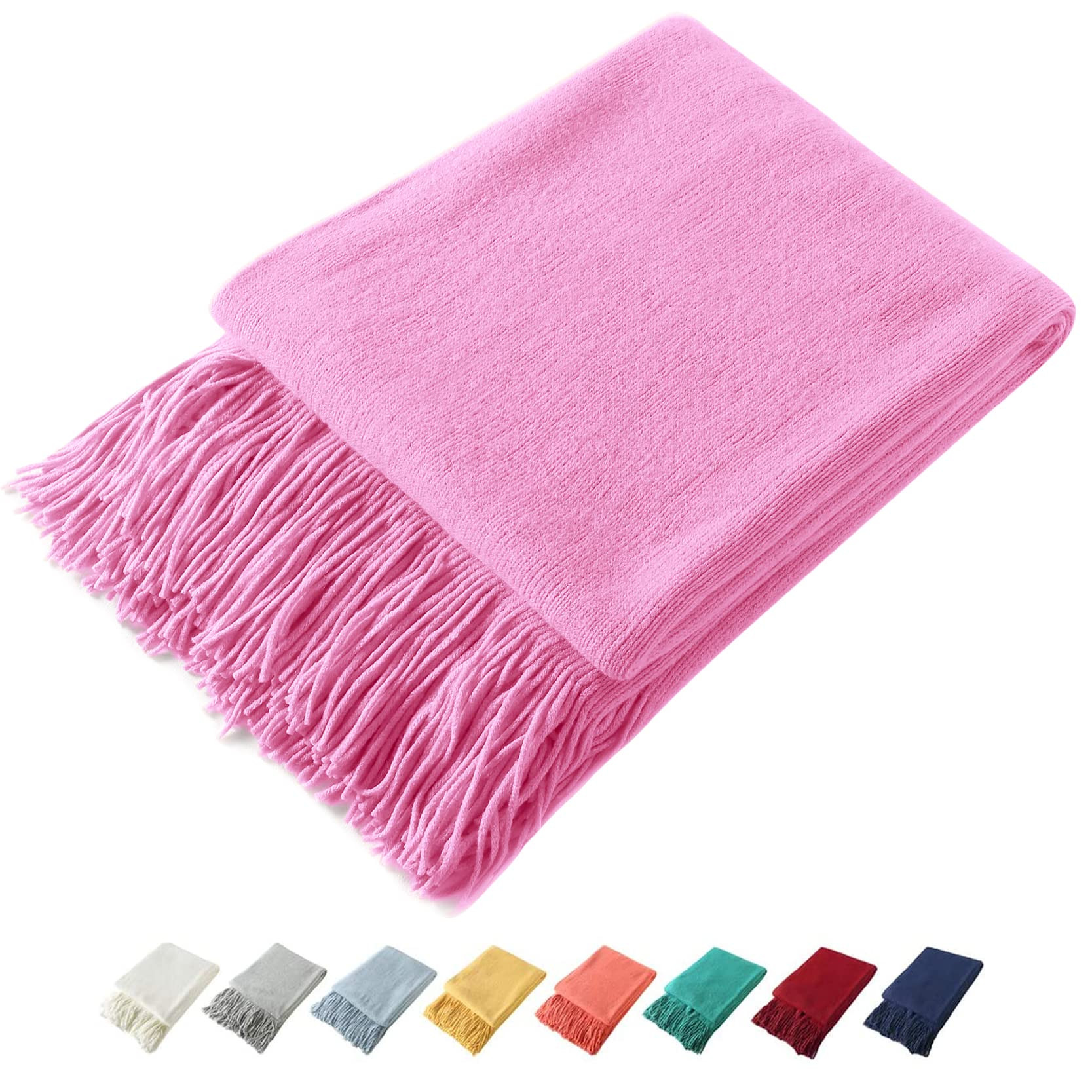 Homiest Decorative Knitted Throw Blanket with Fringe, Lightweight Acrylic Knit, Soft & Cozy Tasse... | Amazon (US)