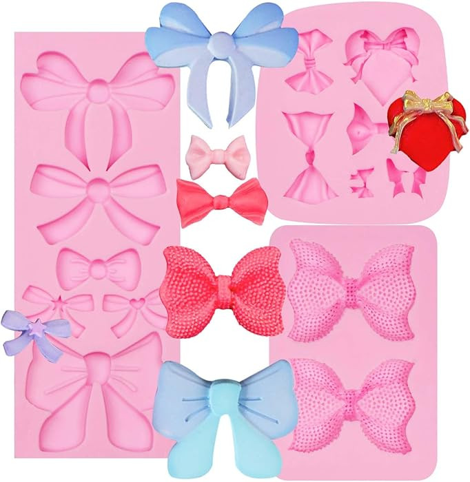 Bow Silicone Chocolate Molds, 3 Packs Fondant Bow Molds for Baby Birthday Cake Decoration Cupcake... | Amazon (US)