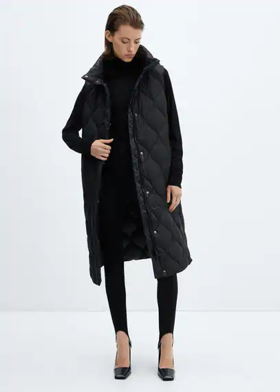 MANGO - Long quilted vest black - M - Women | MANGO (US)