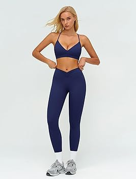 Amazon.com: ABOCIW Two Piece Workout Sets for Women V Neck Y Back Sports Bra Matching High Waist ... | Amazon (US)
