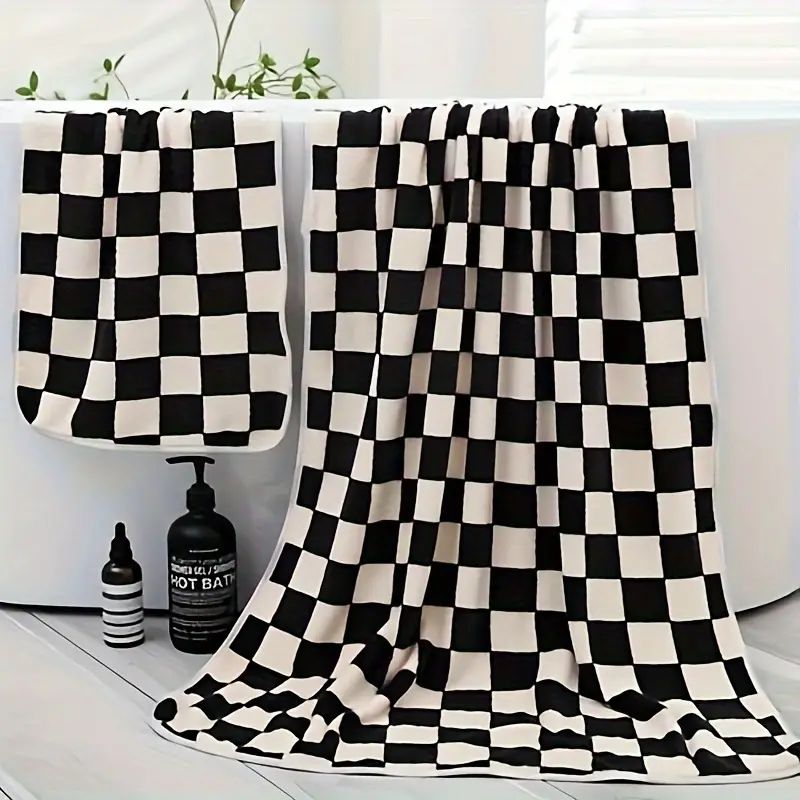 Checkerboard Pattern Bath Linen Set Bathroom Thickened - Temu | Temu Affiliate Program