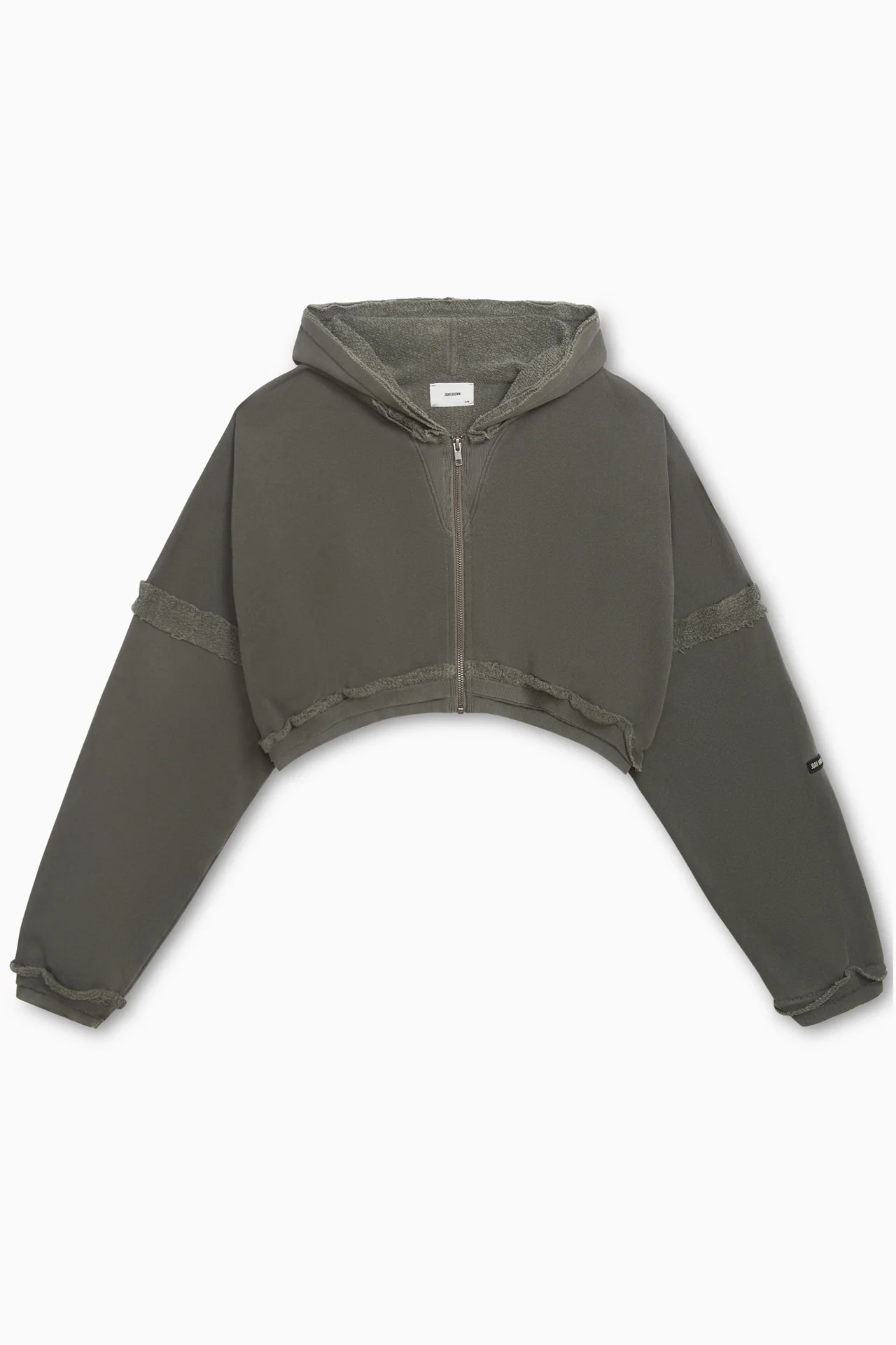 Deconstructed Crop Zip Hoodie - Washed Sage French Terry w/ Logo | Joah Brown