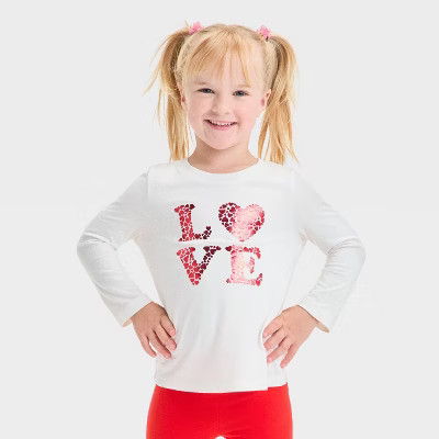 Toddler Girls' Long Sleeve Love Hearts Graphic T-Shirt - Cat & Jack™ Off-White 18M | Target