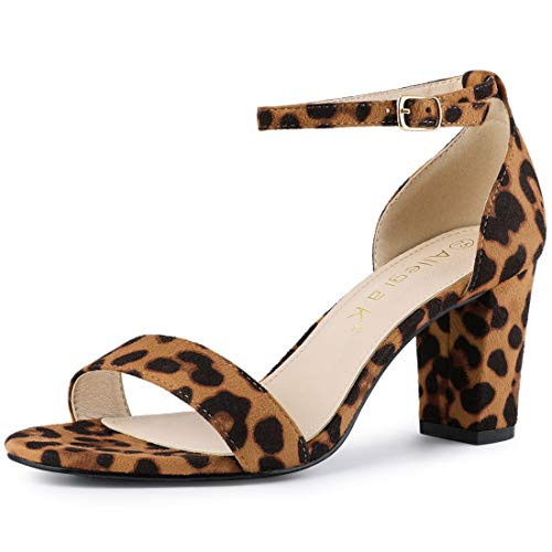 Allegra K Women's Open Toe Ankle Strap Chunky High Heel Brown Leopard Sandals 7.5 M US | Amazon (US)