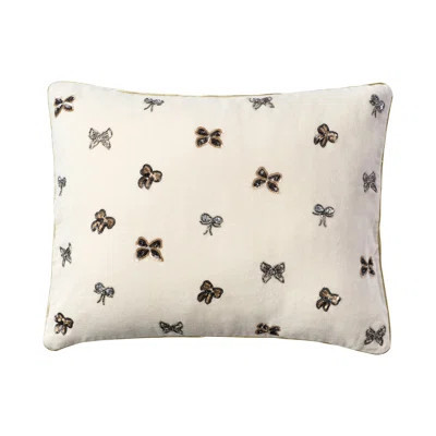 Embroidered Bow Pillow, Cream Cotton Velvet | Wayfair North America